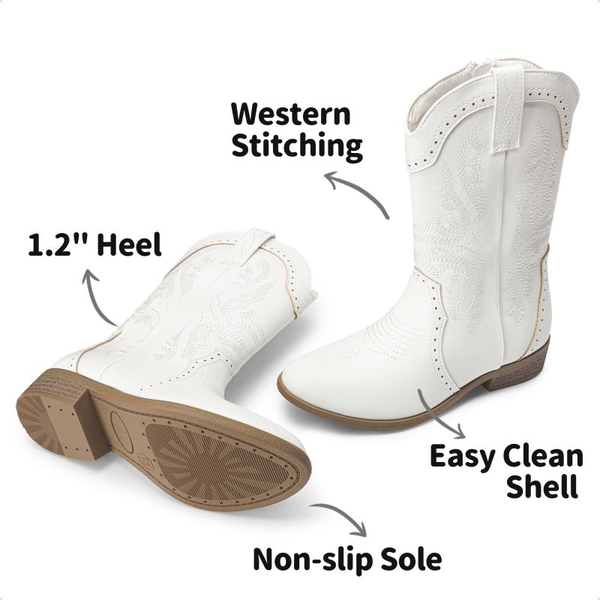 Kids Embroidery Western Cowboy Boots - WHITE - 2